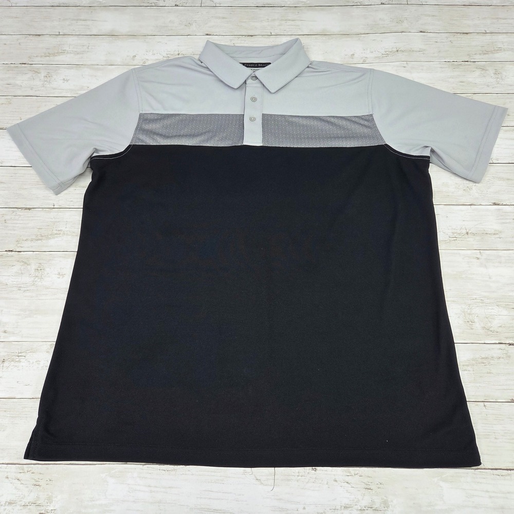 Pebble Beach Dry-Luxe‎ Performance Polo Men XXL Black Grey Colorblock Mesh Golf